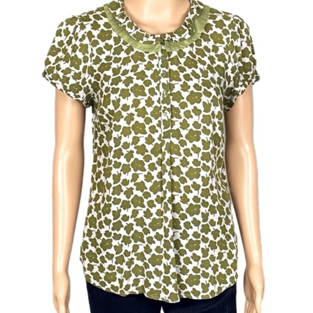 BODEN green/white abstract floral blouse w/double Peter Pan collar. Size 16 EUC